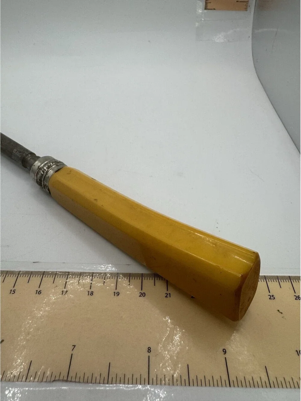 Vintage Butterscotch Bakelite Handle Honing Steel Knife Sharpener MCM 11.25”